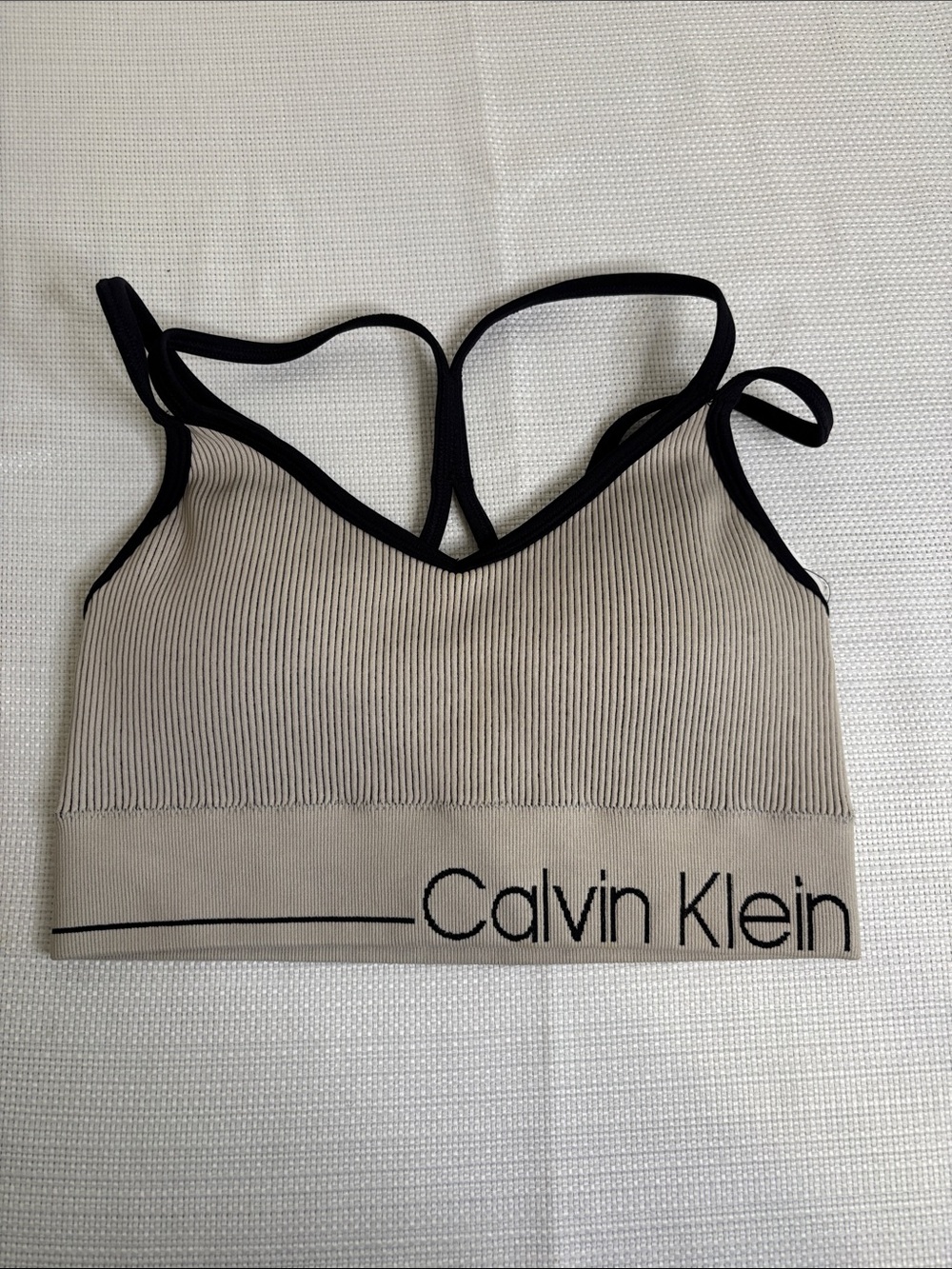 Calvin Klein Beige Bralette with Black Trim and Logo Band Size S NWT